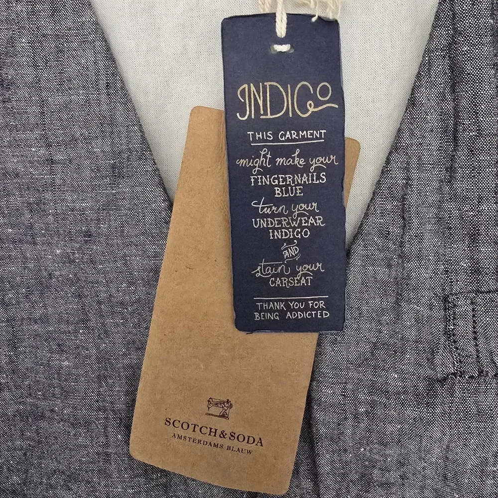 Scotch & Soda Vest Mens 50L Blue Indigo Denim Belted Cotton Casual Suit Blauw